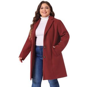 Plus Size Single Breasted Notched Lapel Coat Dark Red